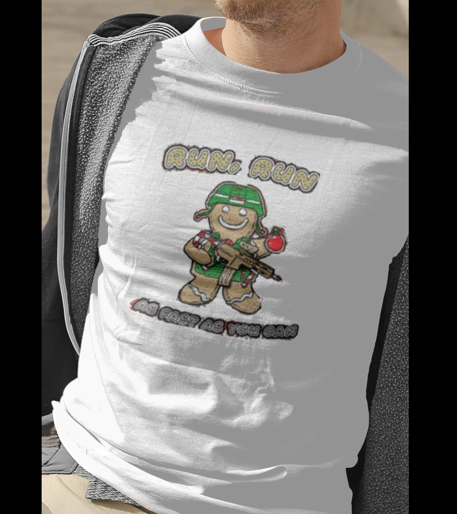 Run Run As Fast As You Can Gingerbread Man Cookie Soldier Christmas T-Shirt
