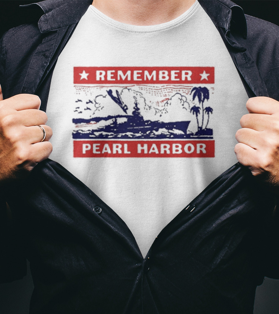 Remember Pearl Harbor 1941 Vintage Navy Battleship Aircraft Scene T-Shirt