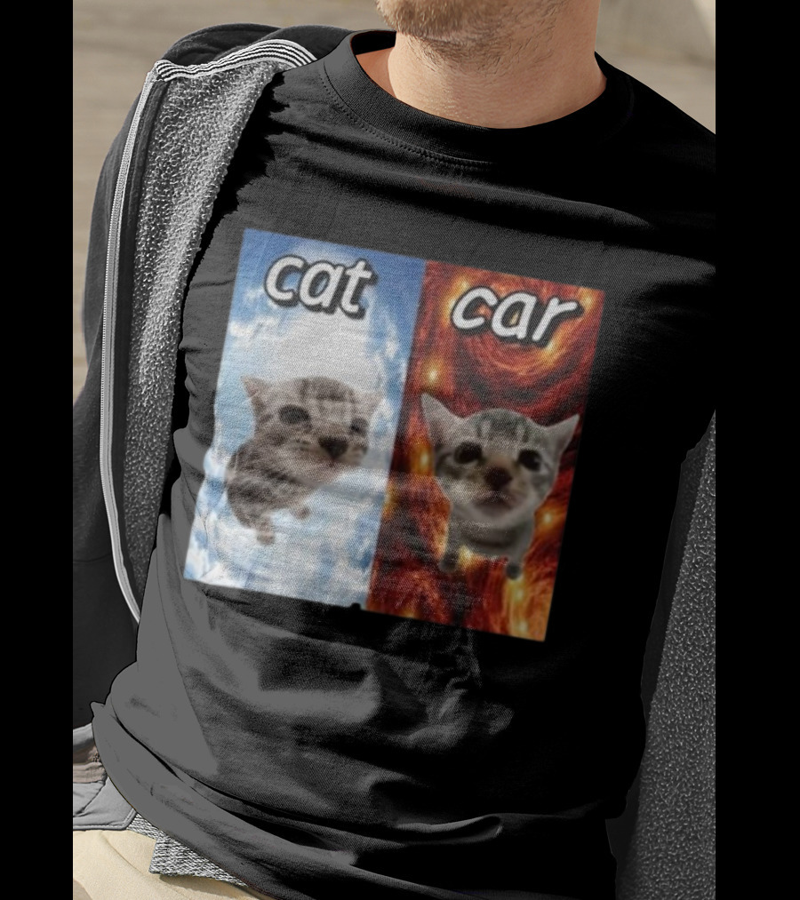 Cat Car Cringey Showdown In Cosmic Clouds And Fiery Vortex T-Shirt