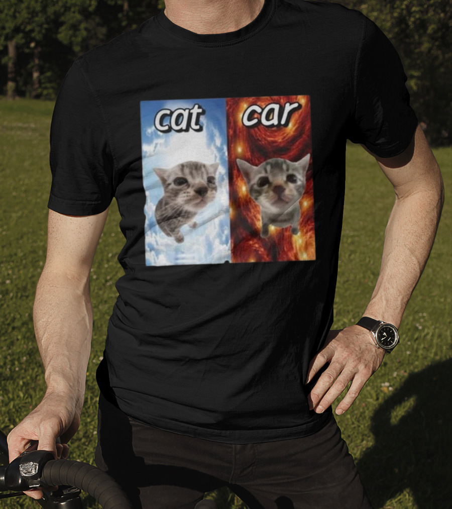 Cat Car Cringey Showdown In Cosmic Clouds And Fiery Vortex T-Shirt