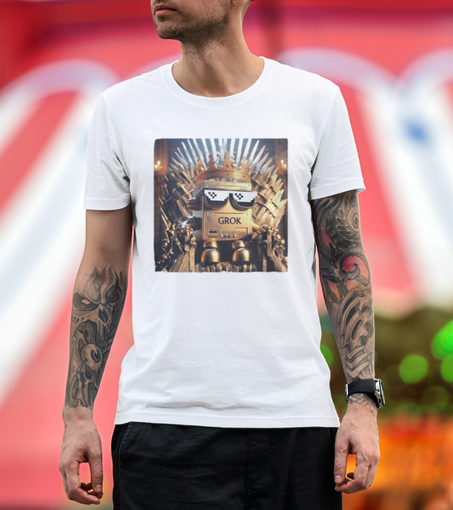 Grok Robot King on Iron Throne with Sunglasses T-Shirt