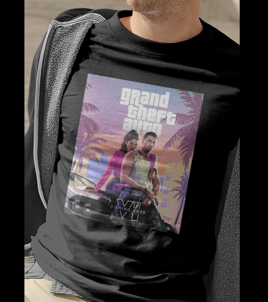 Grand Theft Auto VI Coming 2025 Retro Vice City Vibes Palm Trees Car T-Shirt