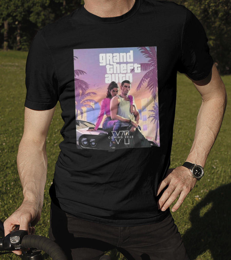 Grand Theft Auto VI Coming 2025 Retro Vice City Vibes Palm Trees Car T-Shirt