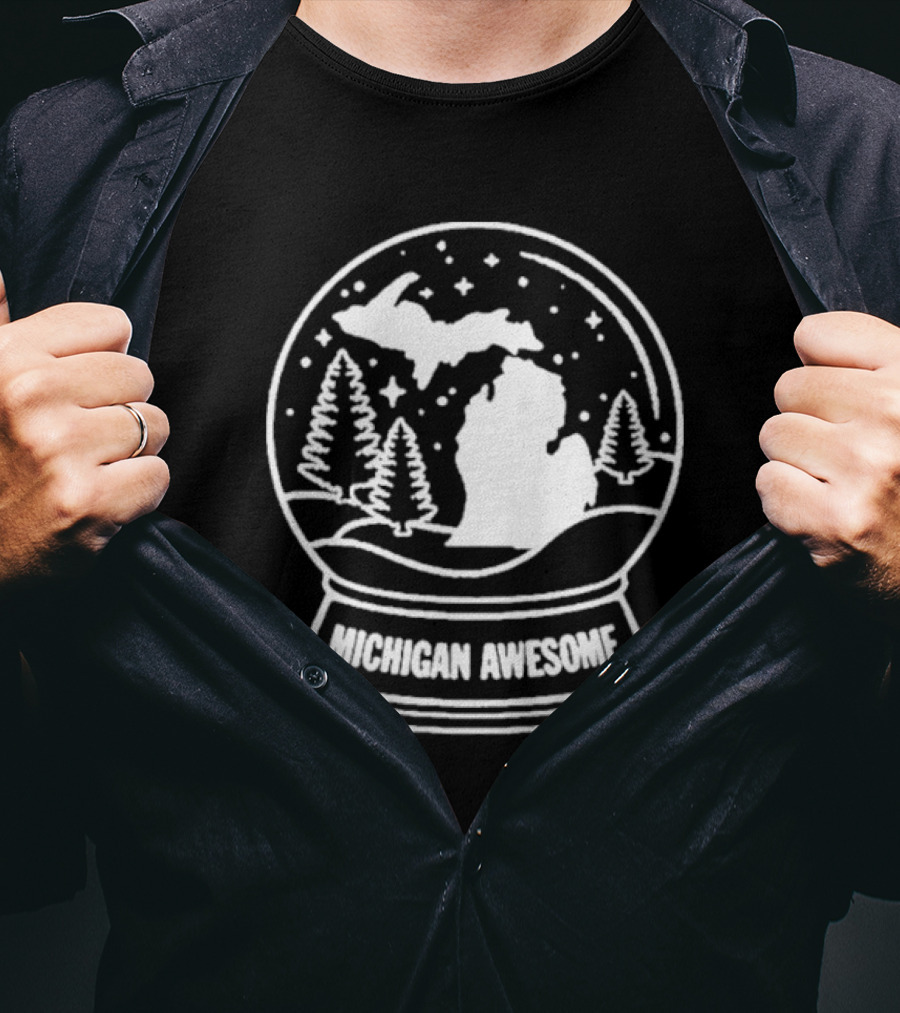 Michigan Awesome Winter Wonderland Snow Globe With Trees And Stars T-Shirt