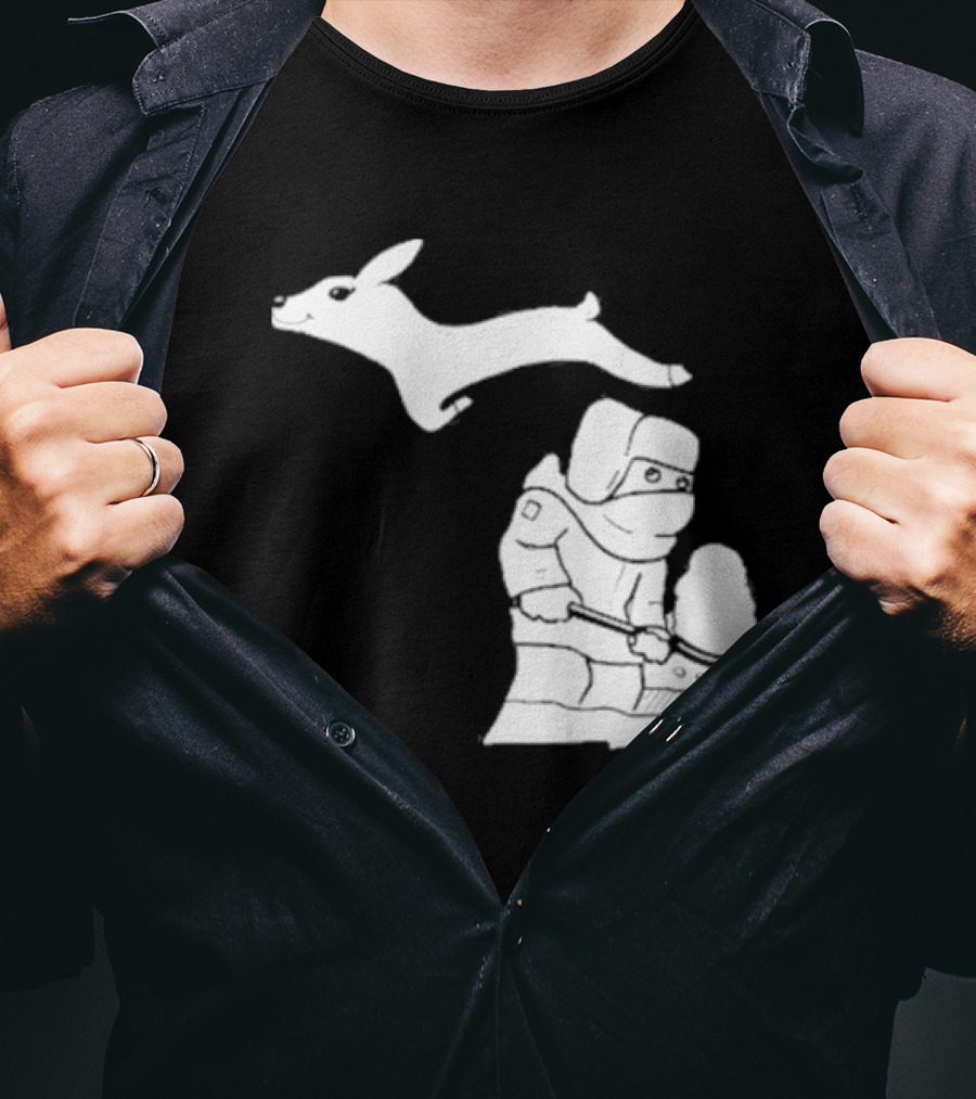 Michigan Snow Shoveling And Skiing Hare T-Shirt