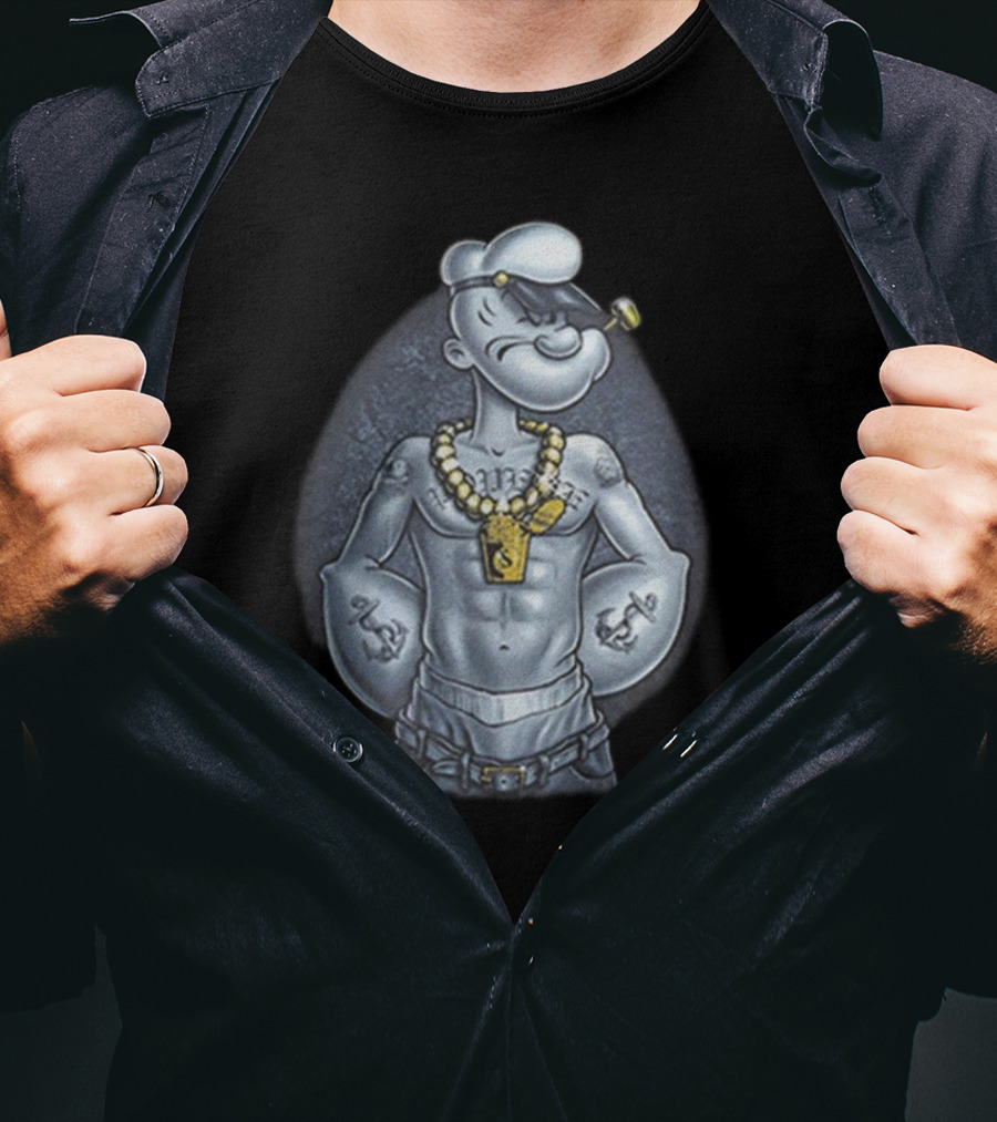 Popeye The Sailor Man Gangster Thug Jewelry Tattoos Pipe T-Shirt