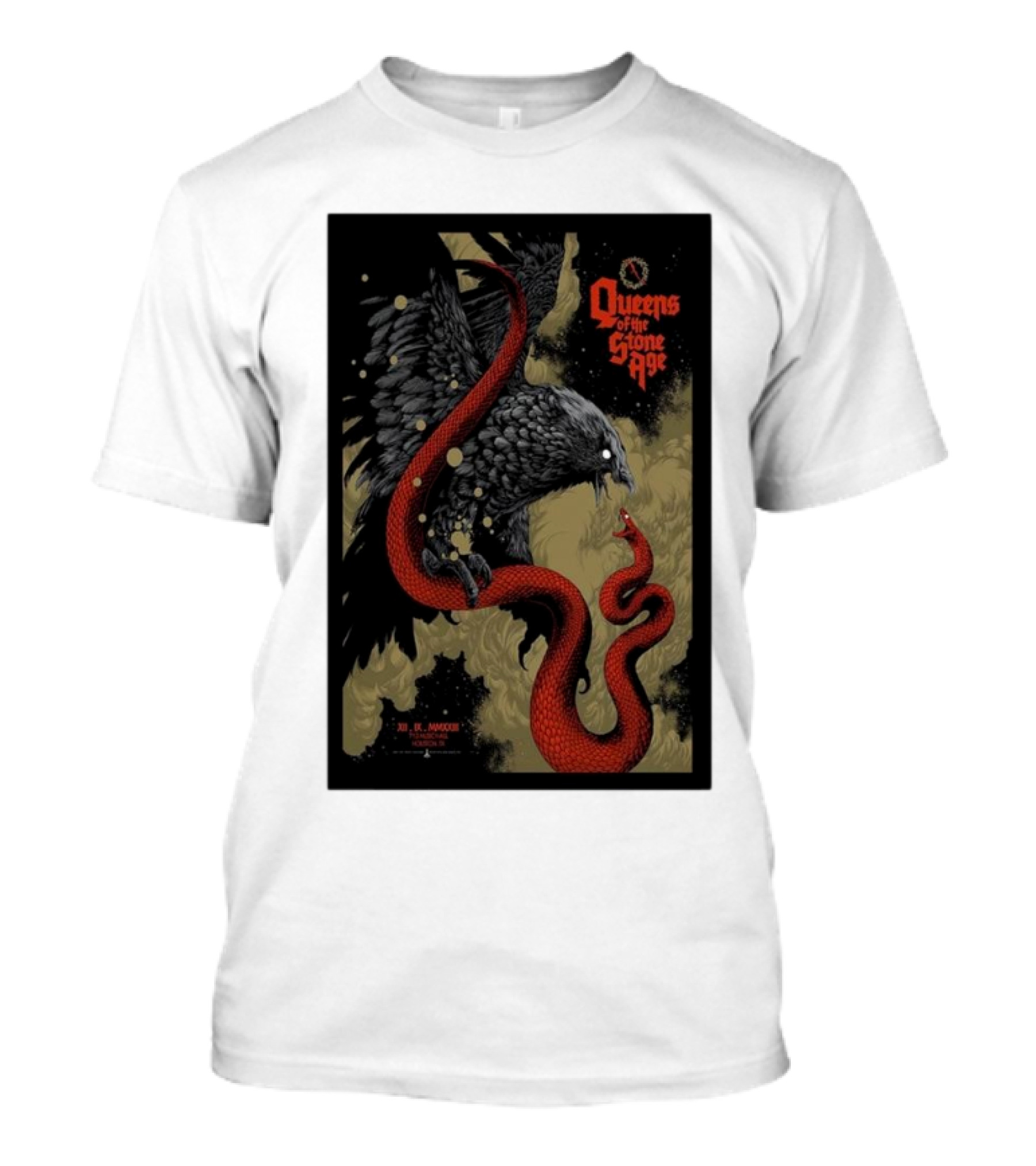 Queens Of The Stone Age R Mederos Art With Red Snake And Black Bird December 9 T-Shirt
