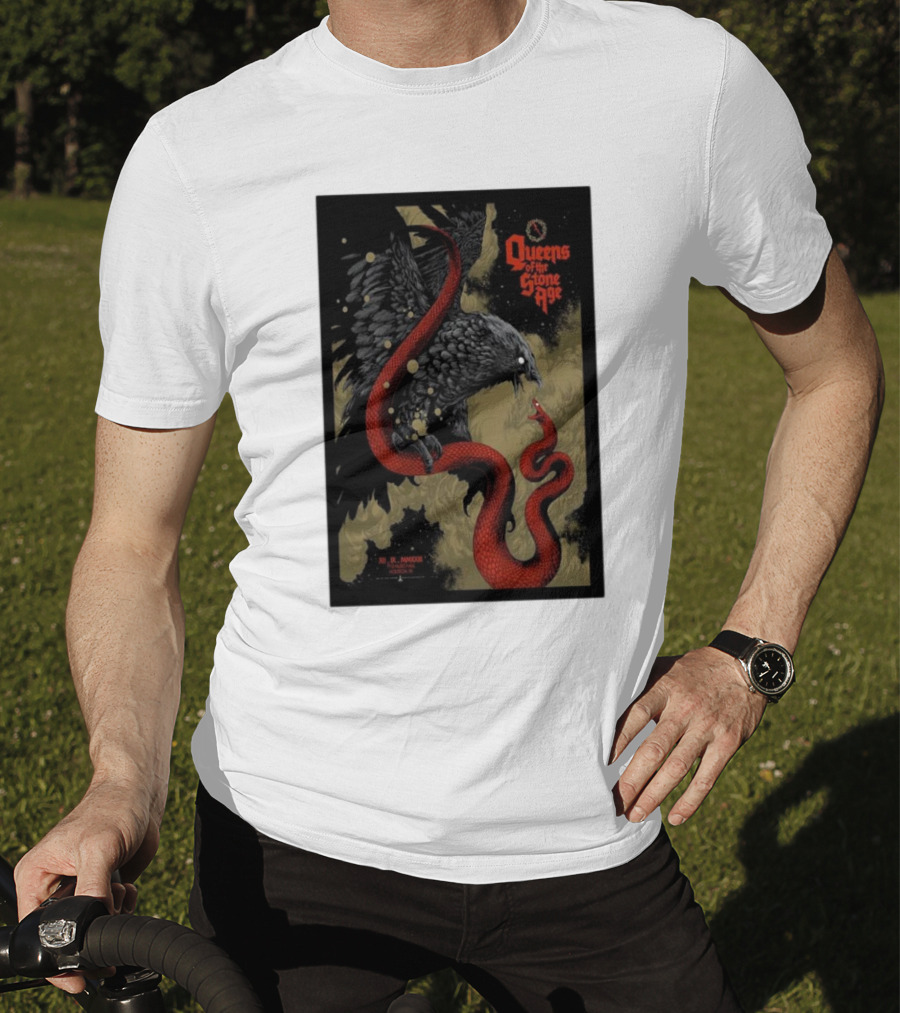 Queens Of The Stone Age R Mederos Art With Red Snake And Black Bird December 9 T-Shirt