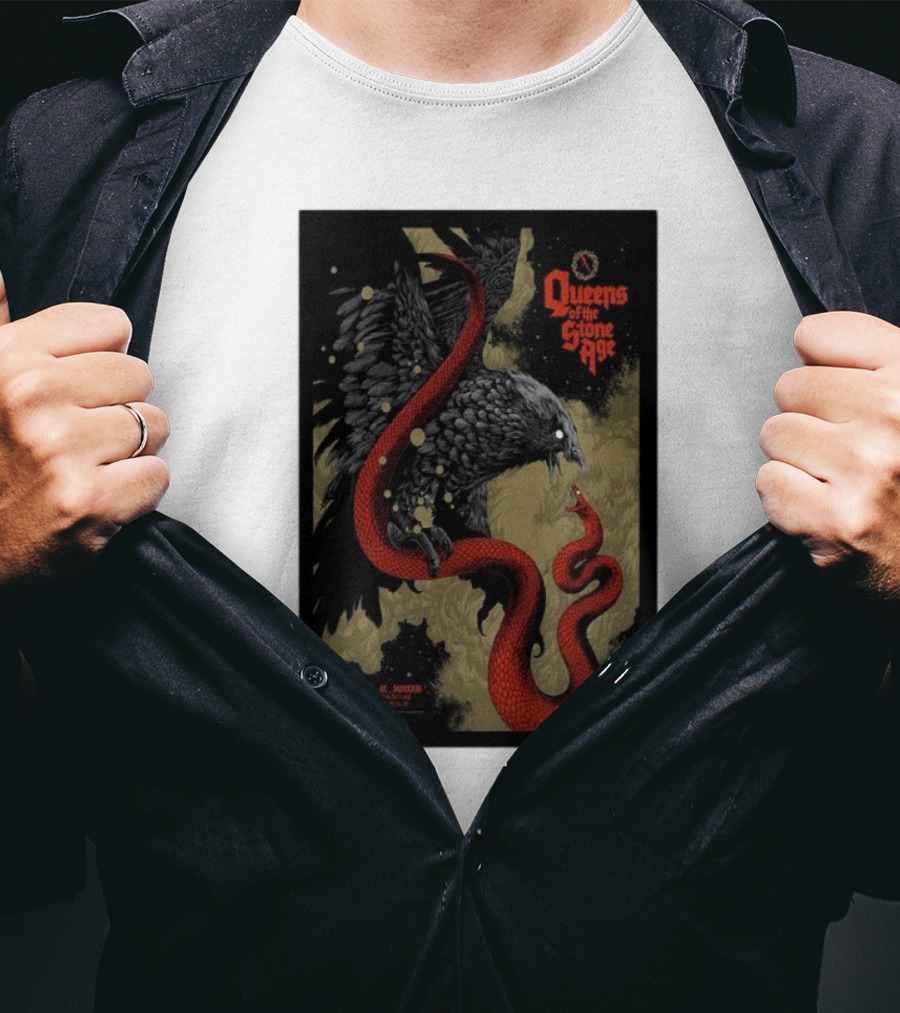 Queens Of The Stone Age R Mederos Art With Red Snake And Black Bird December 9 T-Shirt