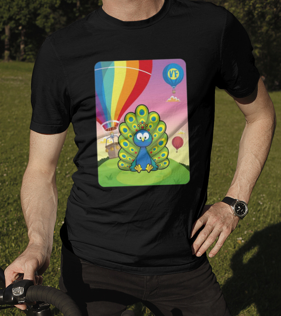 Vee Friends Practical Peacock Colorful Hot Air Balloon Vee Friends T-Shirt
