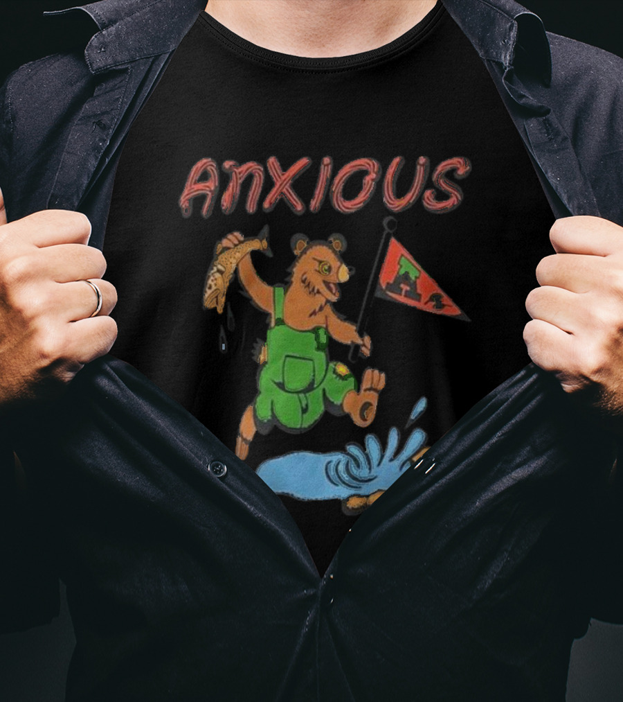 Anxious Bear With Flag And Fish Australia T-Shirt