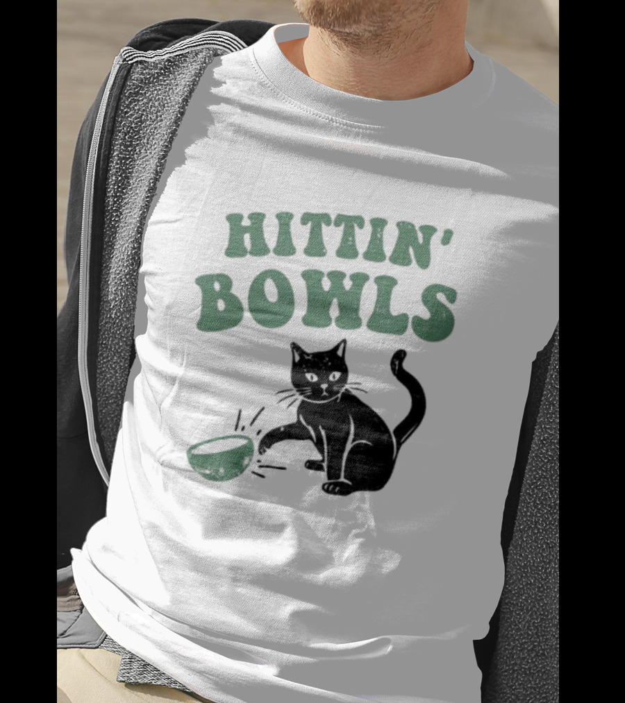 Hittin' Bowls Cat Playfully Knocking Over Item T-Shirt