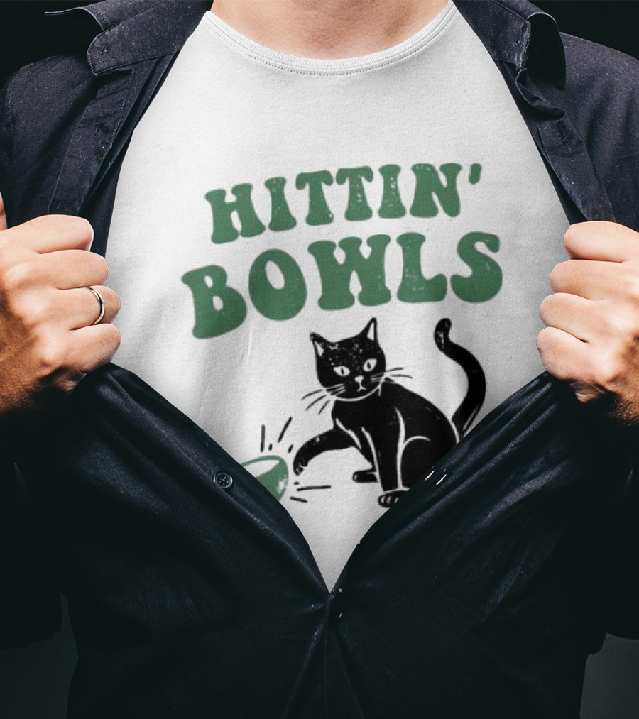Hittin' Bowls Cat Playfully Knocking Over Item T-Shirt