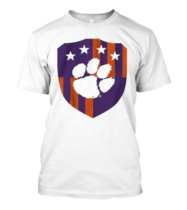Clemson United Paw Print Shield With Four Stars Orange And Purple T-Shirt