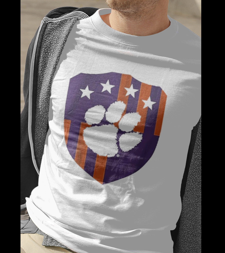 Clemson United Paw Print Shield With Four Stars Orange And Purple T-Shirt