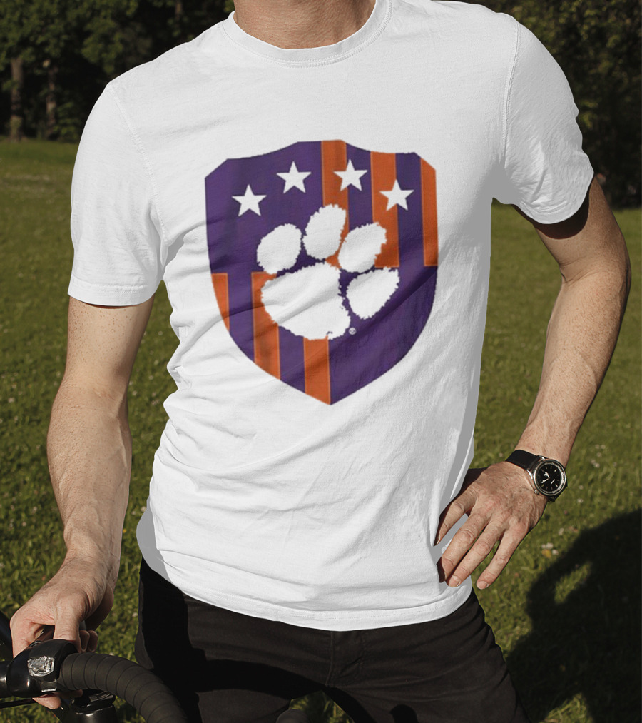Clemson United Paw Print Shield With Four Stars Orange And Purple T-Shirt