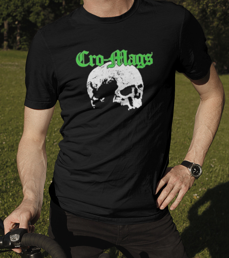 Cro Mags Green Text White Skull T-Shirt