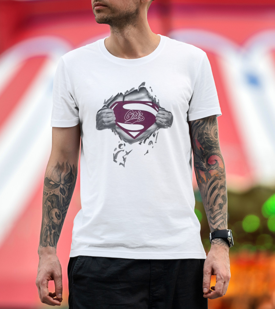 Montana Grizzlies Griz Superman Symbol Inside Ripped Chest T-Shirt