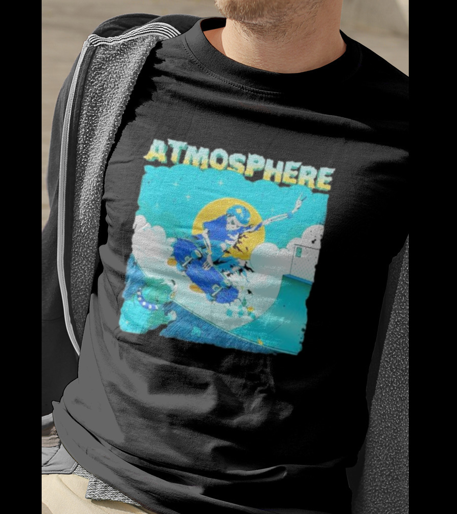 ATMOSPHERE Skateboarding Skeleton Dog Ramp Peace Sign T-Shirt