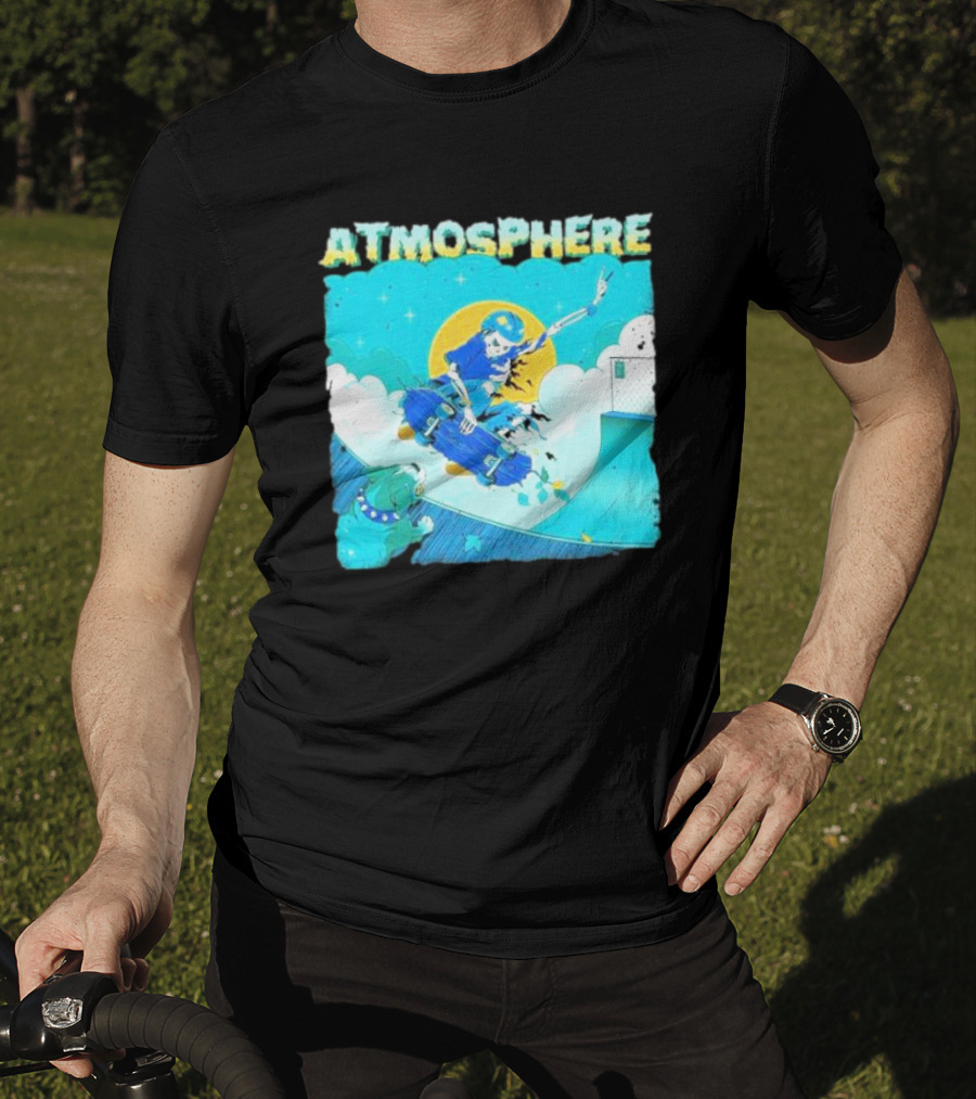 ATMOSPHERE Skateboarding Skeleton Dog Ramp Peace Sign T-Shirt