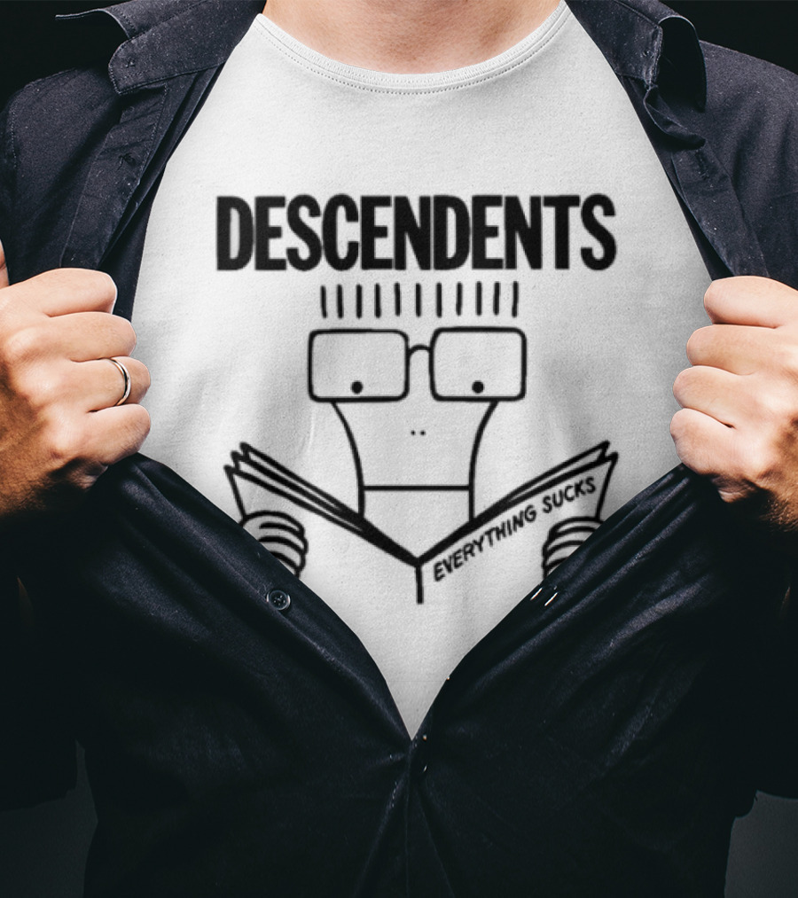 DESCENDENTS Everything Sucks Album Cover Cartoon Character Reading Book T-Shirt