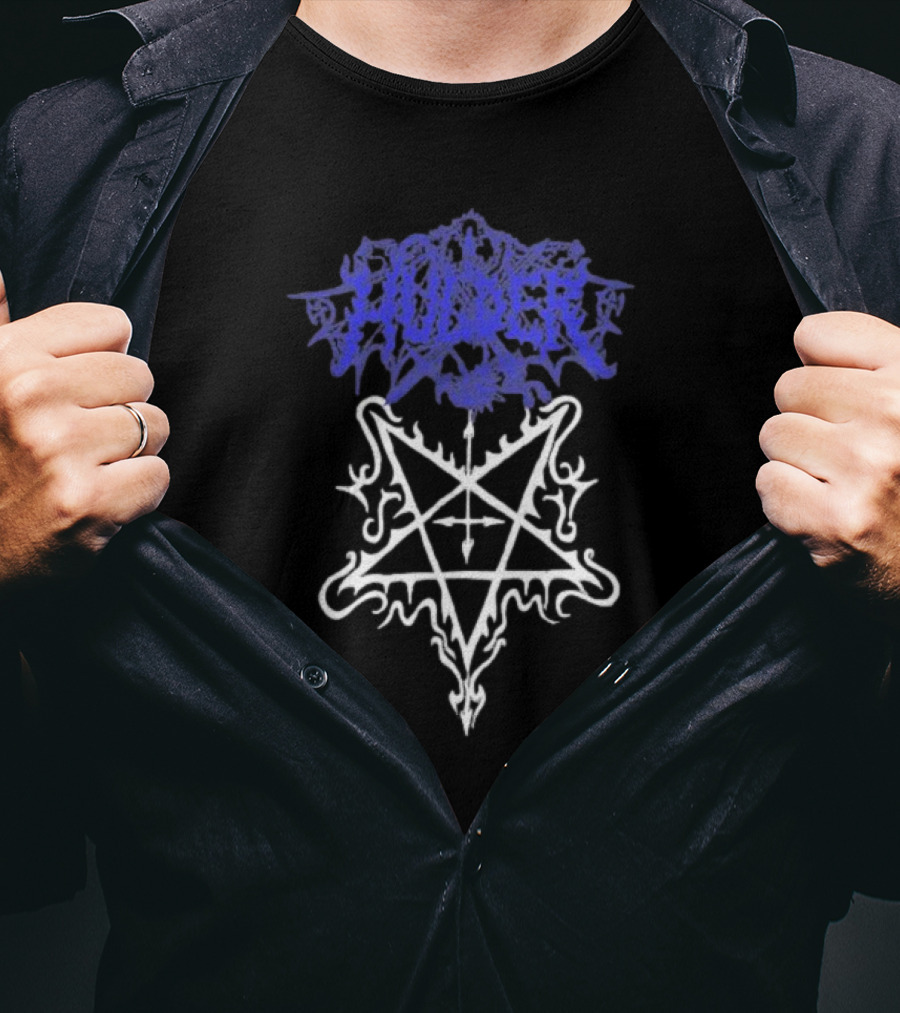 Hulder Pentagram Symbol With Decorative White Inverted Star And Blue T-Shirt
