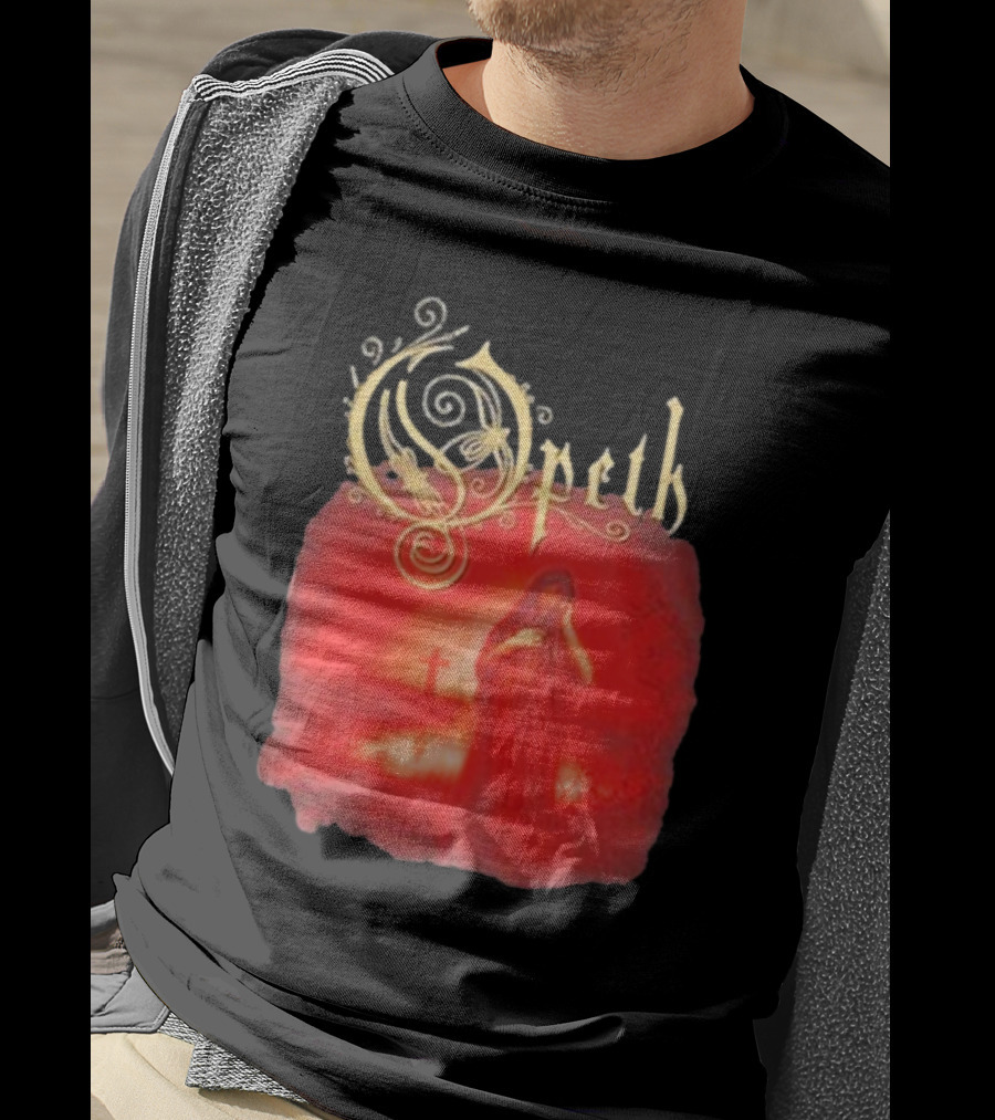 Opeth Still Life Gothic Red Cloaked Figure And Cross T-Shirt