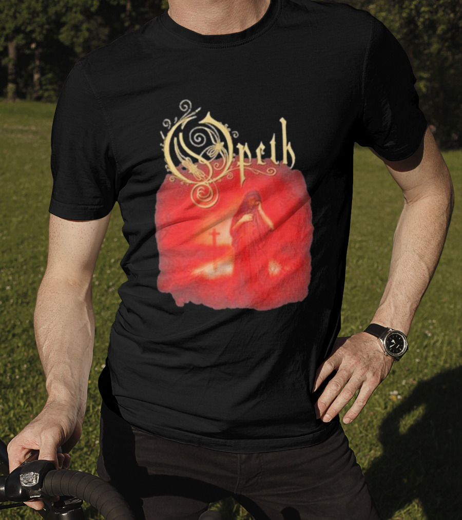 Opeth Still Life Gothic Red Cloaked Figure And Cross T-Shirt