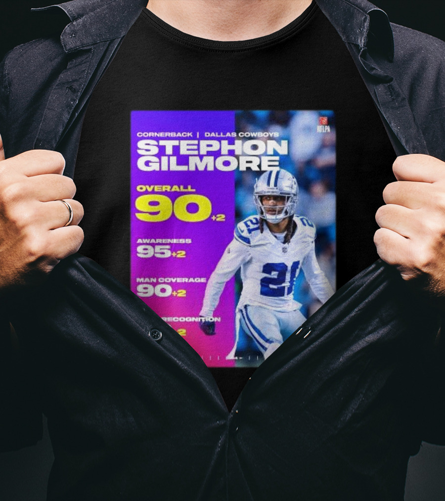Cornerback Stephon Gilmore Dallas Cowboys Overall 90+2 Awareness 95+2 Man Coverage 90+2 Play Recognition 90+2 Madden 24 T-Shirt