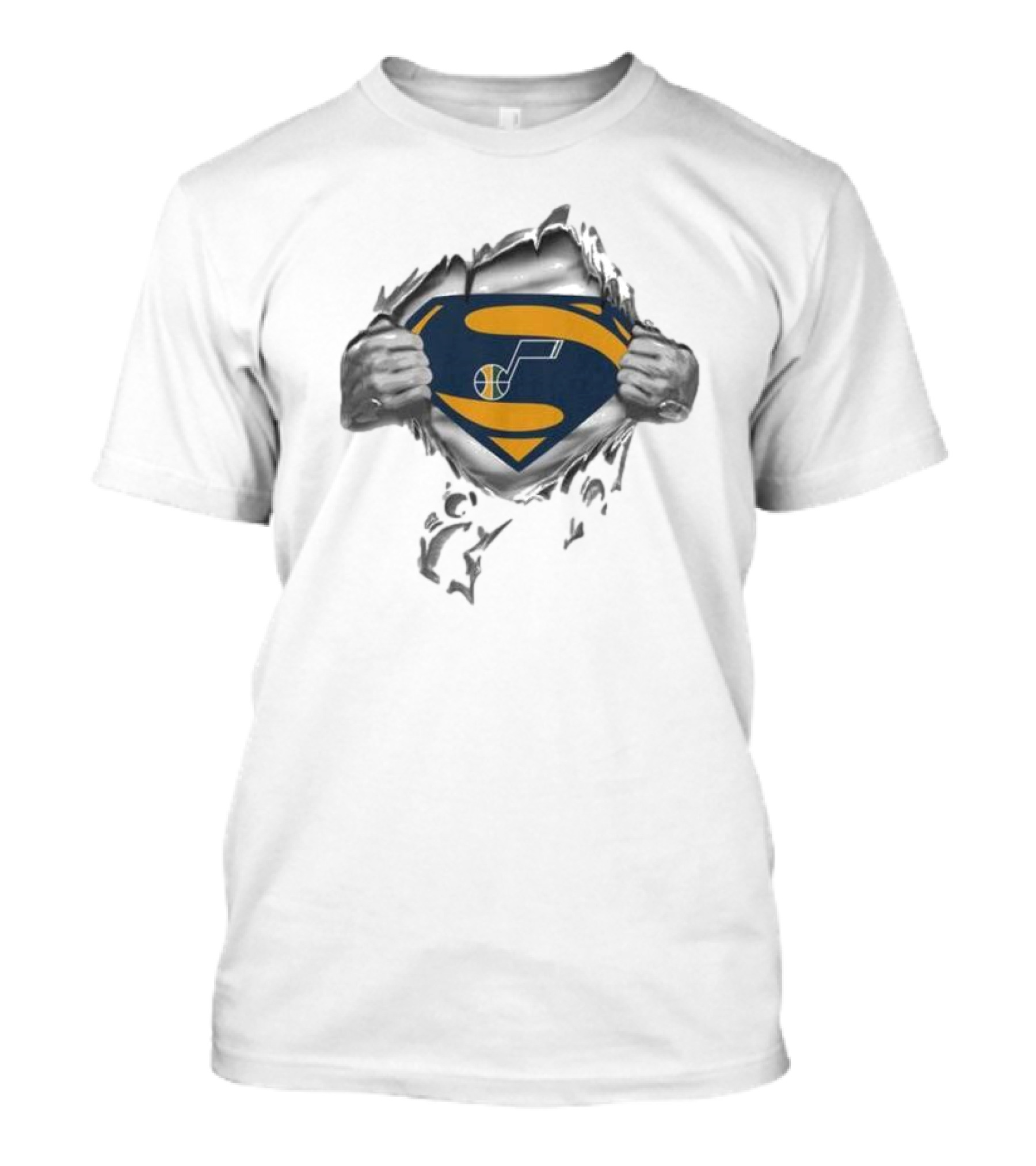 Utah Jazz Superman Logo Rip Open T-Shirt