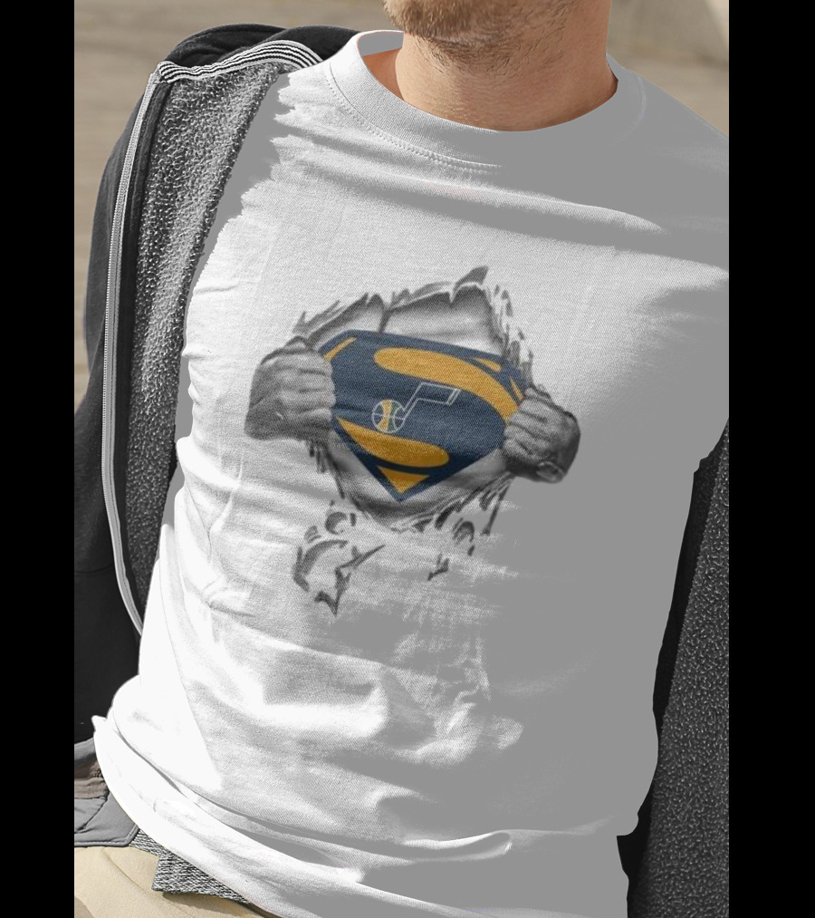 Utah Jazz Superman Logo Rip Open T-Shirt