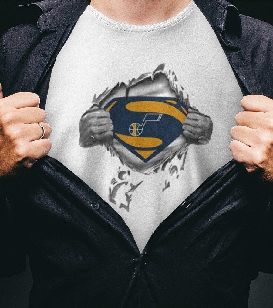 Utah Jazz Superman Logo Rip Open T-Shirt