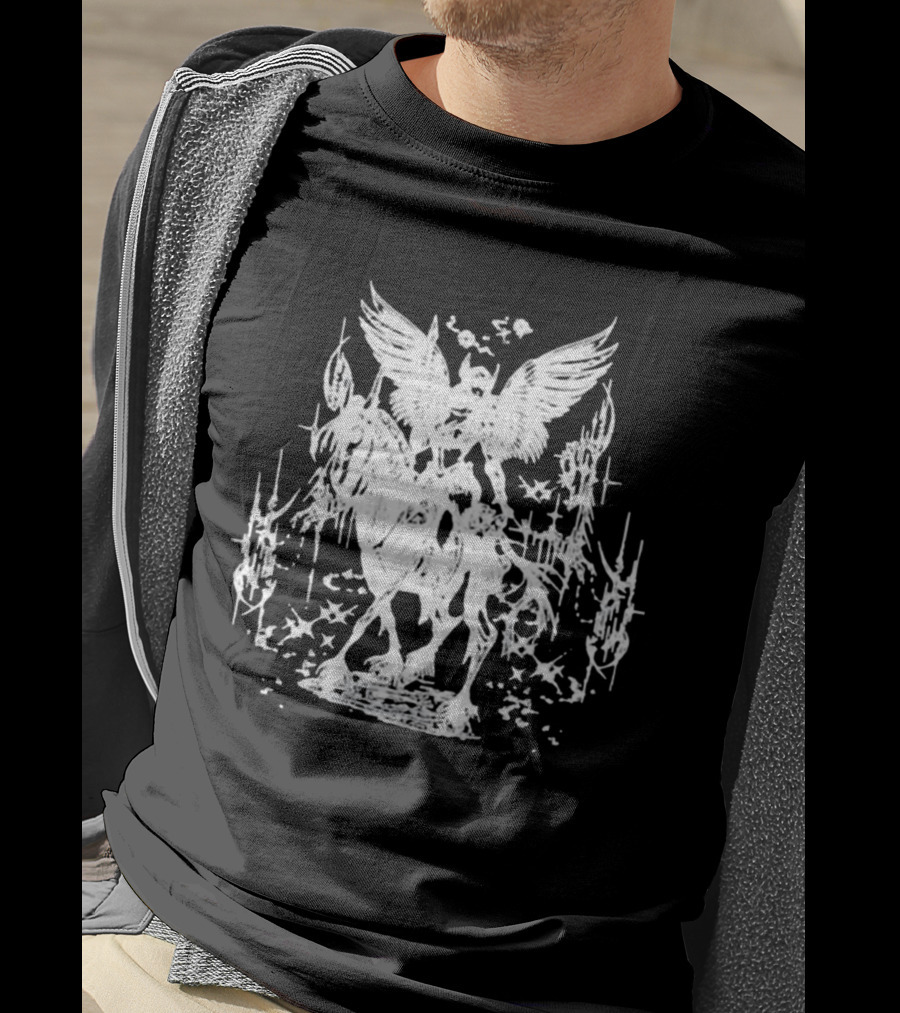 Valkyrae Vintage Dagger Angelic Horse Rider With Wings And Stars T-Shirt