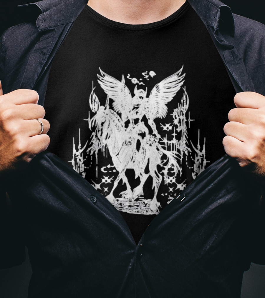 Valkyrae Vintage Dagger Angelic Horse Rider With Wings And Stars T-Shirt