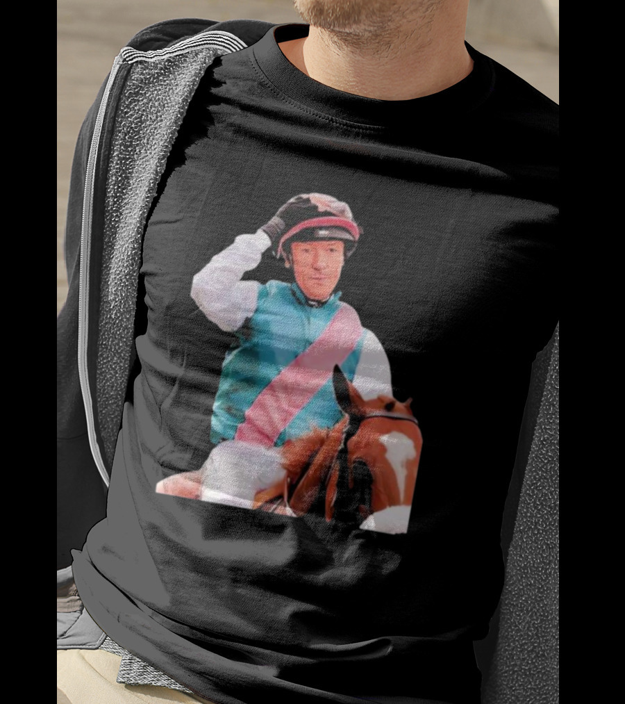 Frankie Dettori Cartoon Jockey Horse Racing Themed Image T-Shirt