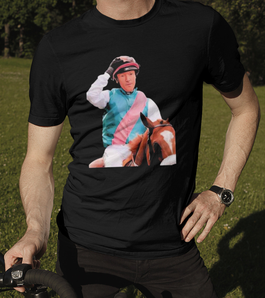Frankie Dettori Cartoon Jockey Horse Racing Themed Image T-Shirt