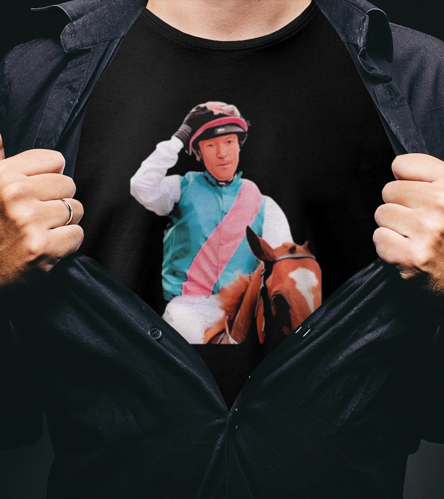 Frankie Dettori Cartoon Jockey Horse Racing Themed Image T-Shirt