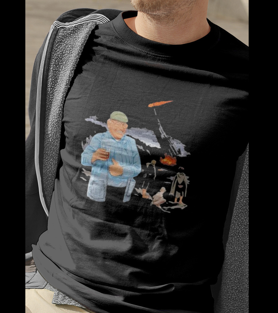 Dibnah Versus Sauron Gandalf, Hobbits, And Industrial Chimney In Middle-earth Scene T-Shirt