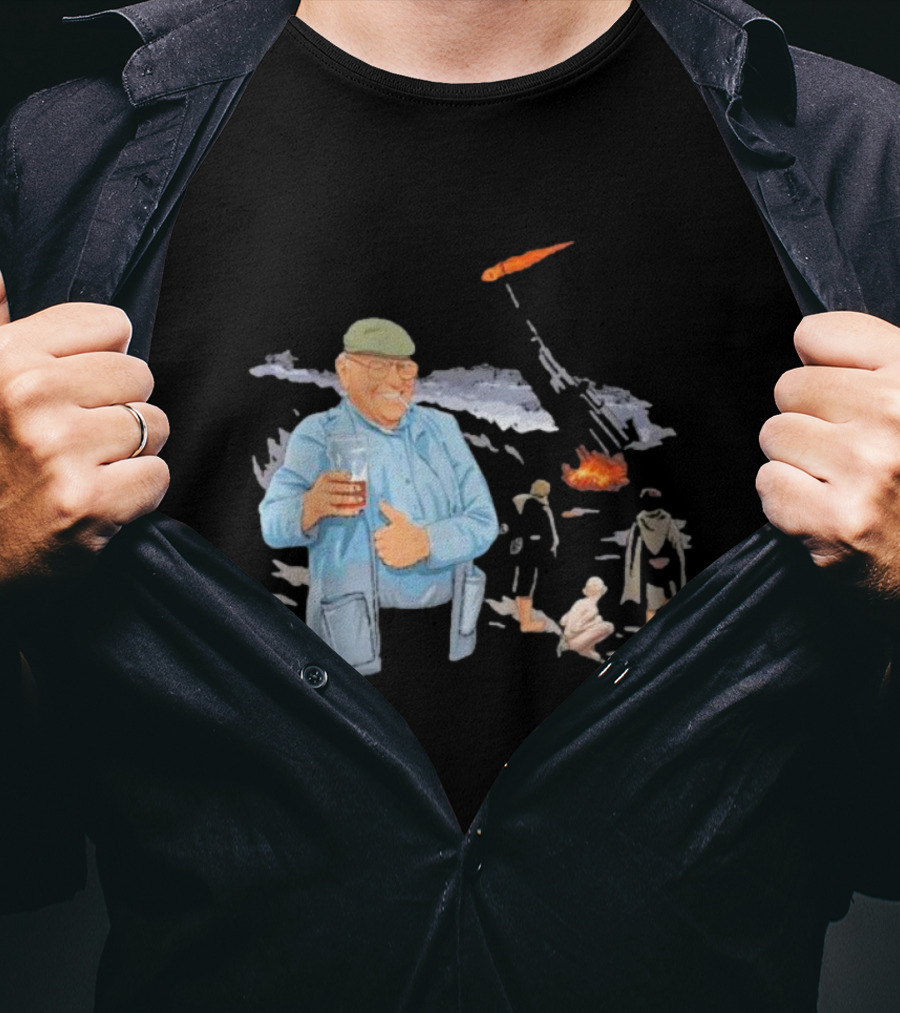 Dibnah Versus Sauron Gandalf, Hobbits, And Industrial Chimney In Middle-earth Scene T-Shirt