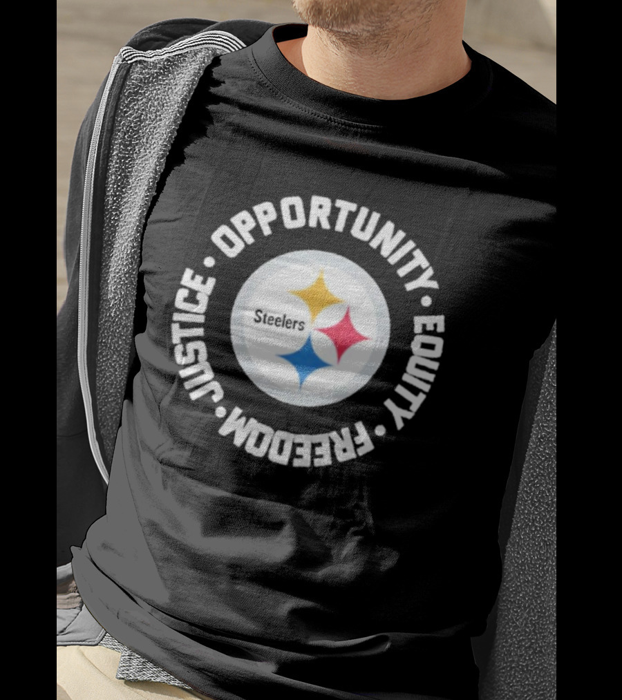 Pittsburgh Steelers Justice Opportunity Equity Freedom Circular Star T-Shirt