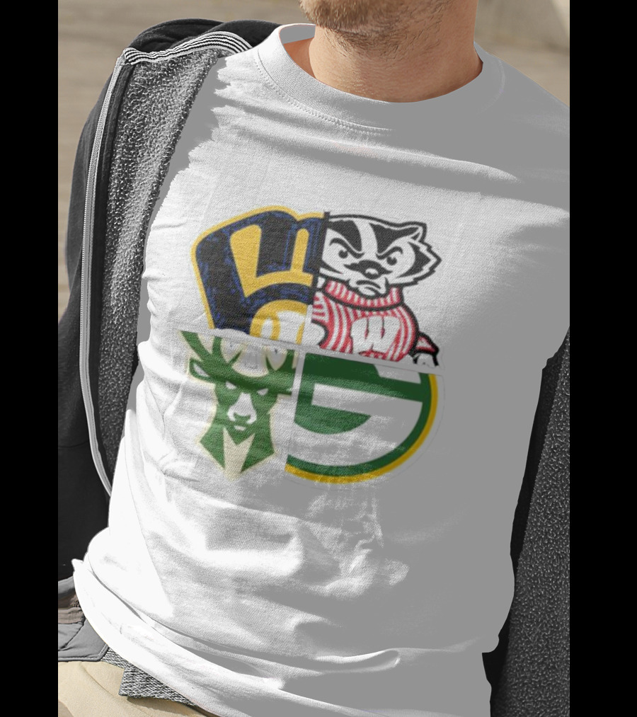 Milwaukee Brewers Packers Badgers Bucks Wisconsin Sports Quad T-Shirt