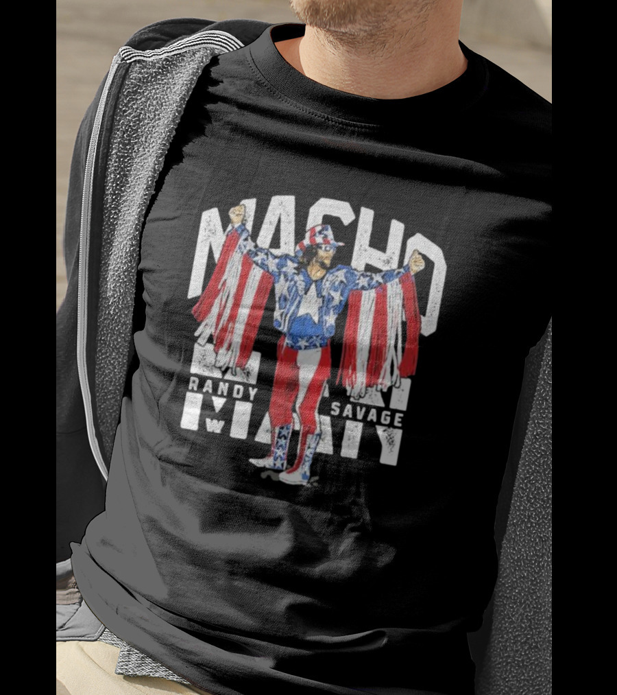 Macho Man Randy Savage Stars And Stripes 500 Level Patriotic Pose T-Shirt
