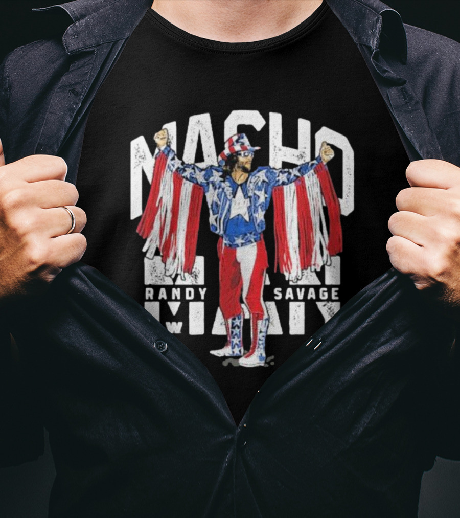 Macho Man Randy Savage Stars And Stripes 500 Level Patriotic Pose T-Shirt