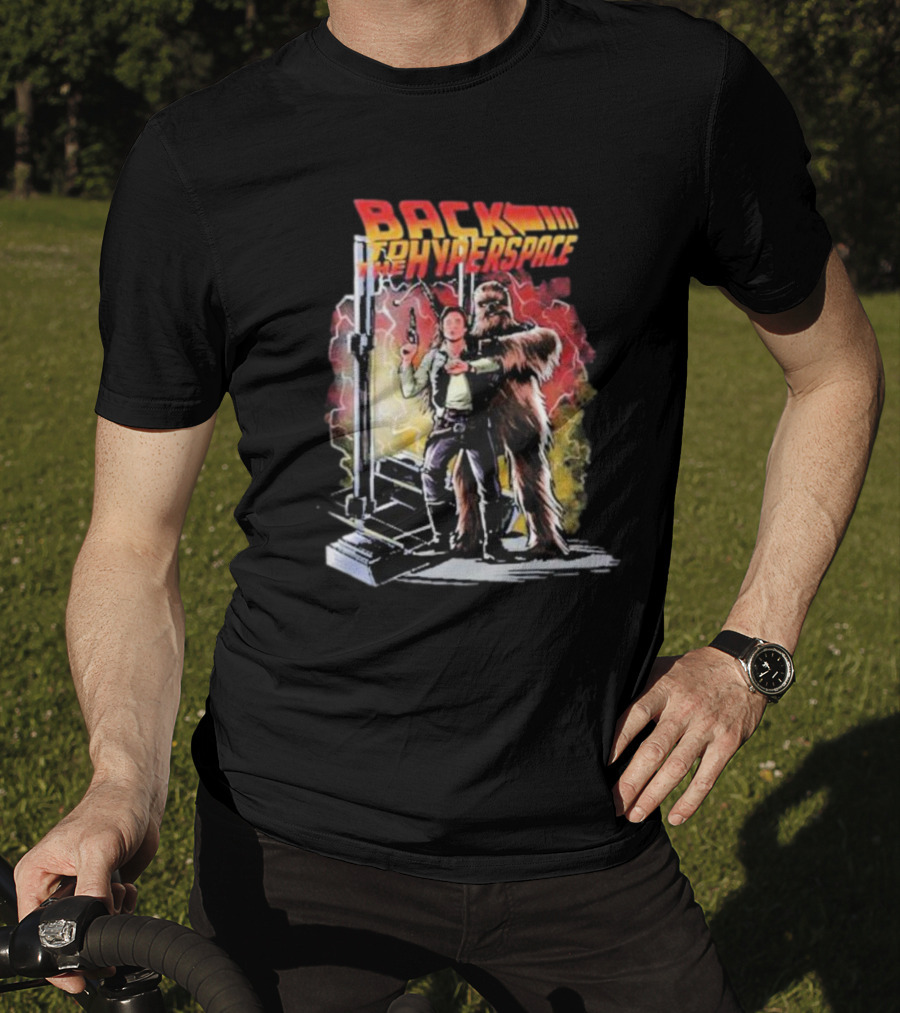 BACK TO THE HYPERSPACE Han Solo Chewbacca Crossover Retro Sci-Fi Adventure T-Shirt