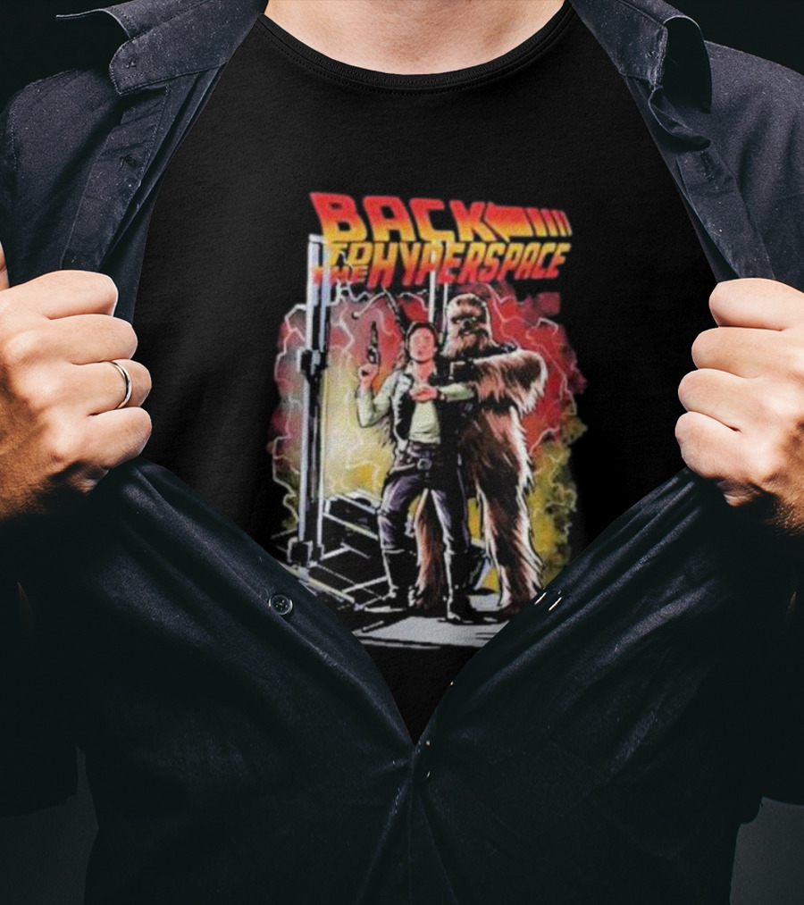 BACK TO THE HYPERSPACE Han Solo Chewbacca Crossover Retro Sci-Fi Adventure T-Shirt