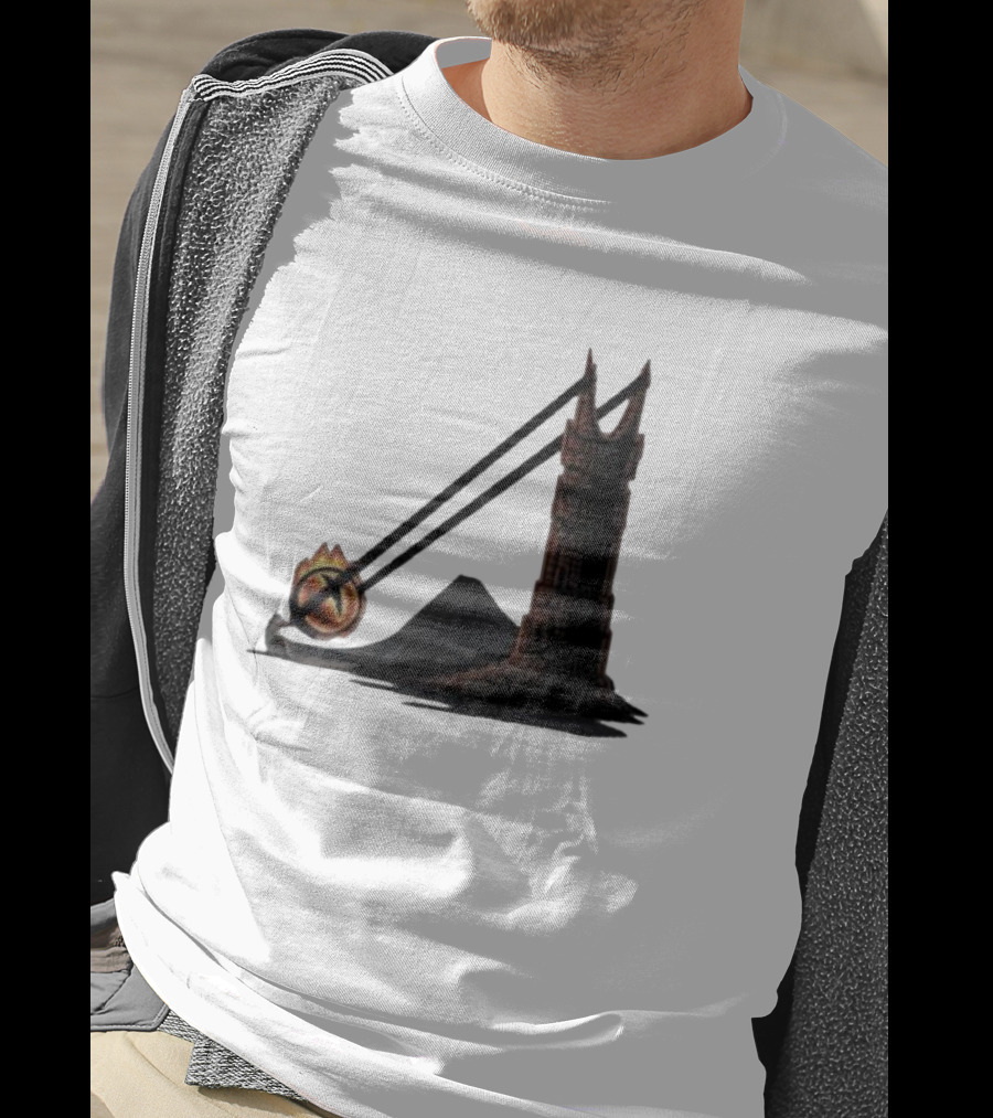 Dark Slingshot Eye Tower With Mountain In Background T-Shirt