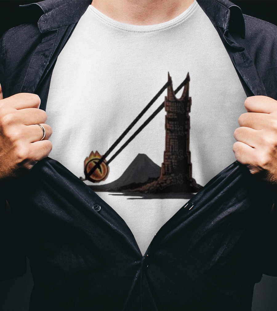 Dark Slingshot Eye Tower With Mountain In Background T-Shirt