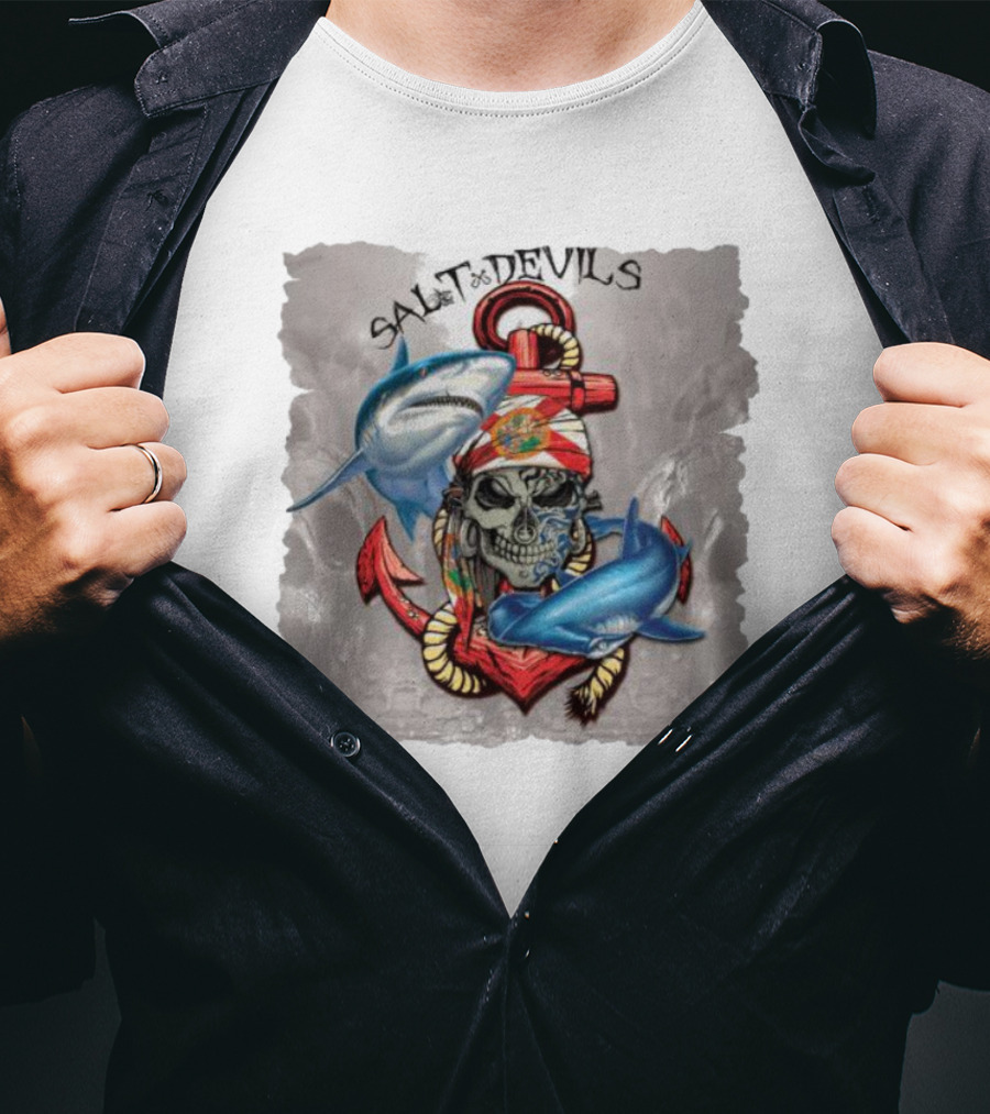 Salt Devils Pirate Skull Anchor Sharks T-Shirt