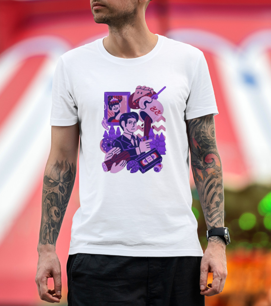 Theyetee Meanwhile Twin Peaks Agent Cooper Coffee Donuts Log VCR T-Shirt