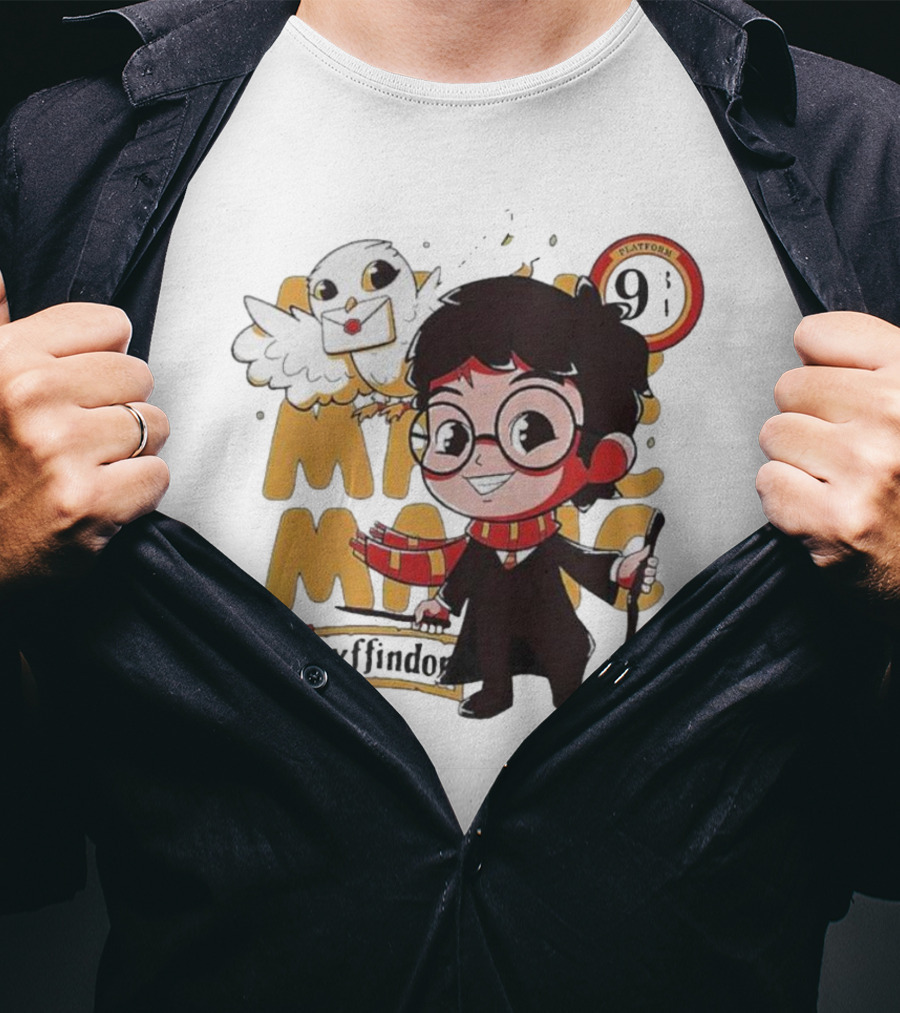 Magic Boy Gryffindor Platform 9¾ Owl And Broom T-Shirt